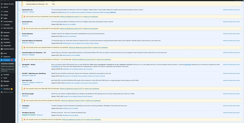 MISE À JOURS WORDPRESS PLUGINS ET THEME