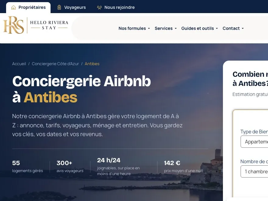 Site Hello Riviera Stay créé par Côté Site