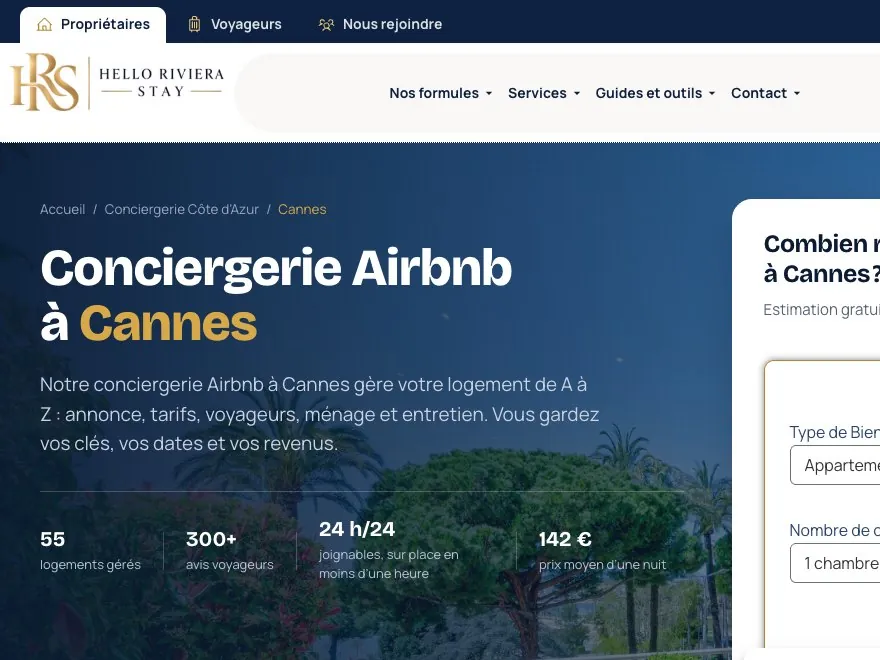 Site Hello Riviera Stay créé par Côté Site