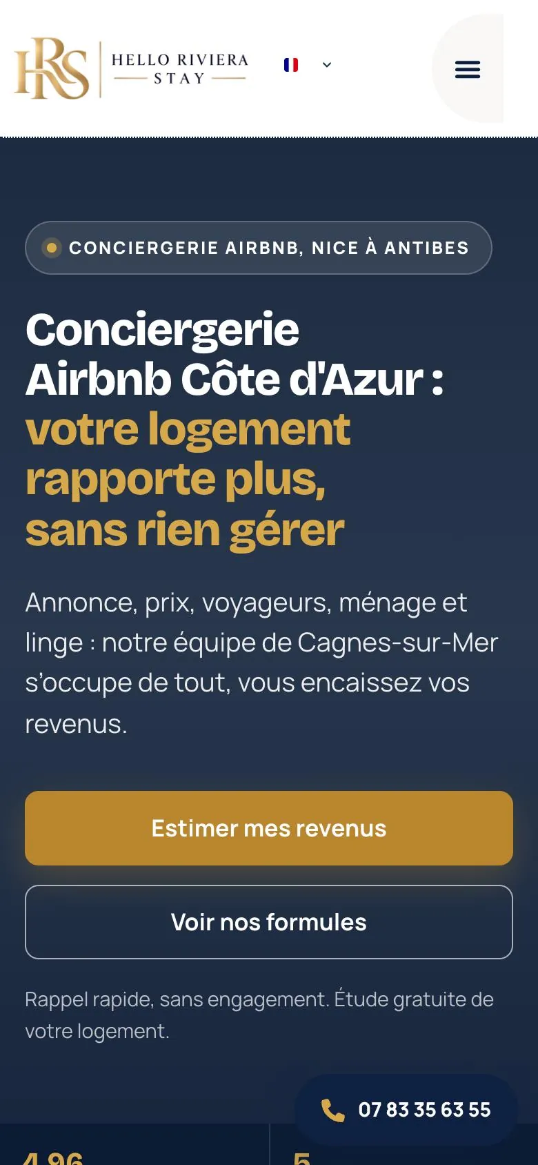 Site Hello Riviera Stay sur téléphone
