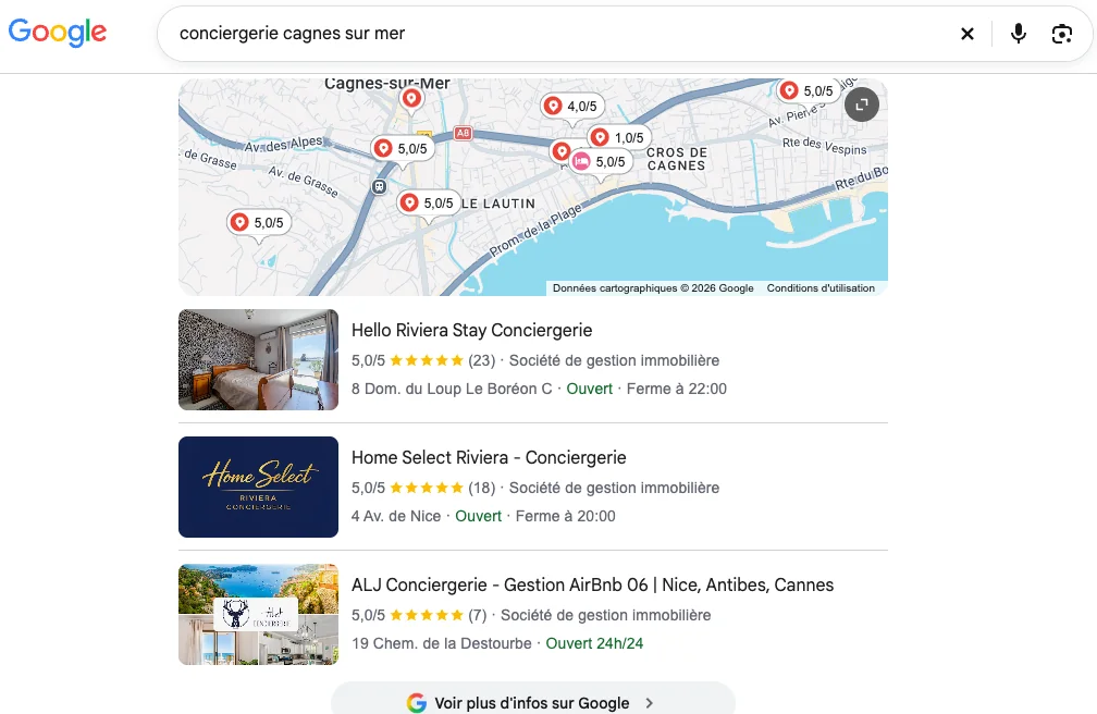 Hello Riviera Stay en tête de Google