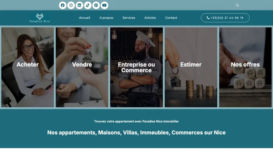 Site Paradise Immobilier Nice créé par Côté Site