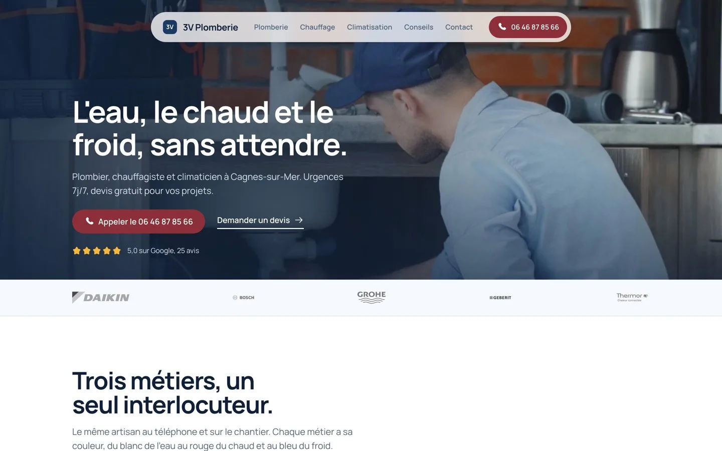 Site de 3V Plomberie, plombier, chauffagiste et climaticien