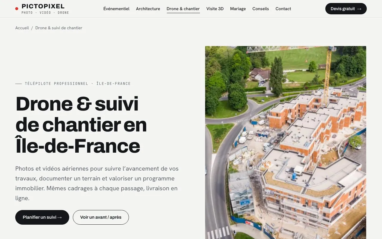 Pictopixel : Page Drone et suivi de chantier