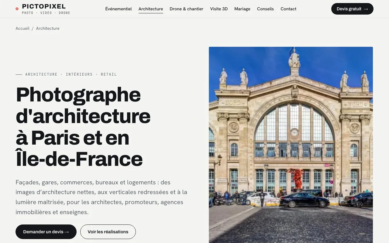Page Architecture du site Pictopixel