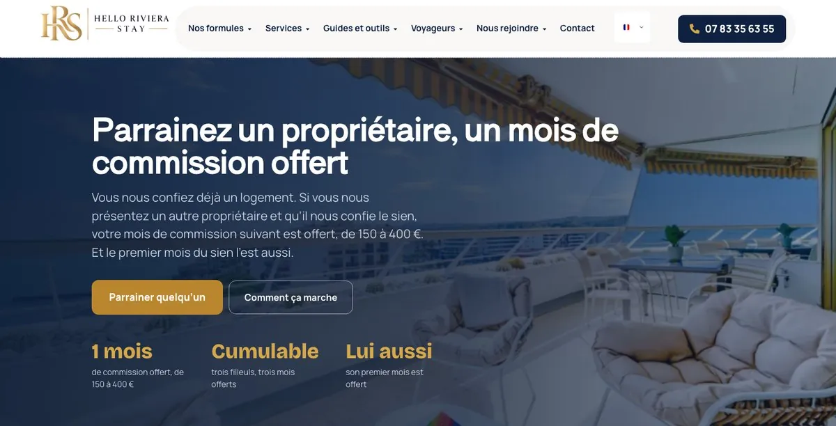 Page Parrainage de Hello Riviera Stay